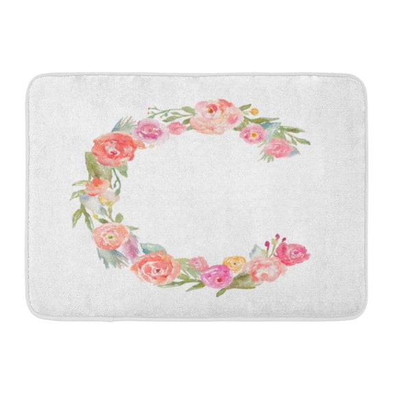 SIDONKU Colorful Cdropcap Floral Watercolor Flower Monogram Letter C Cletterflowers Doormat Floor Rug Bath Mat 23.6x15.7 inch