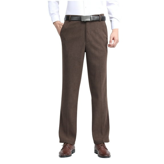 hoksml Men's Corduroy Dress Pants High-Waisted Straight-Leg Trousers with Button Fly ans Flat Front Luxury Formal Pants