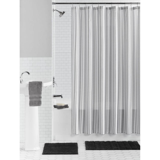 Mainstays 15-Piece Black Stripe Bath Accessory Set, Black/White