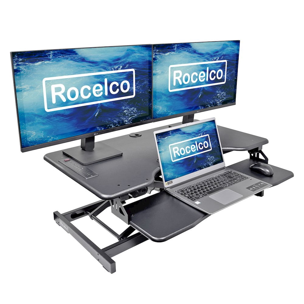 Rocelco 37.4" Electric Standing Desk Converter with AC USB ChargerDR2B)