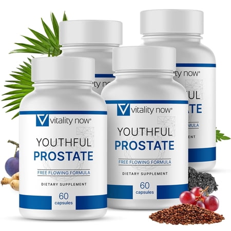Vitality Now Youthful Prostate -Saw Palmetto for Men, Boosts Energy with Panax Ginseng, Antioxidant Protection, Vitamin E & Lycopene, Promotes Vitality & Well-Being - Prostate Supplement (Pack of 4)