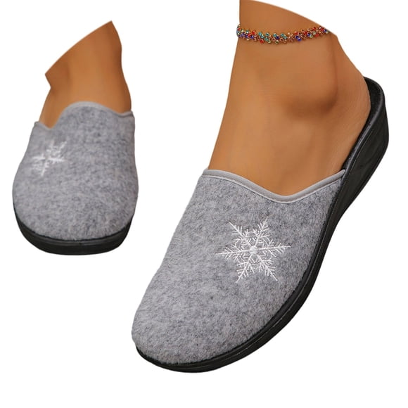 Women Fashion Slip on Slippers Snowflake Design Flock Material Semi Enclosed Toe Soft Sole Casual Slide Sandals