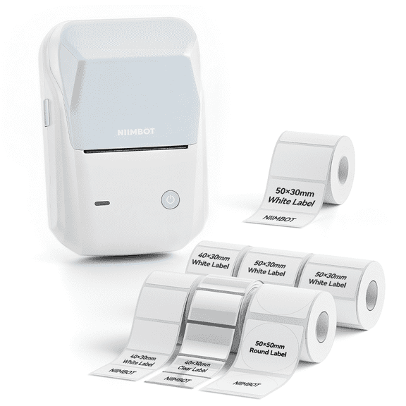 NIIMBOT B1 Sky‑Blue Bluetooth Thermal Label Maker Plus Package, Portable Sticker Printer with Multiple Label Rolls for Home Organization & Office Storage