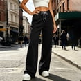 thumbnail image 6 of Solid Wide Leg Sweatpants Women Teen Girls Drawstring High Waist Soft Fleece Loose Fitting Casual Loungewear Straight Trousers with Pockets Black XXL, 6 of 7