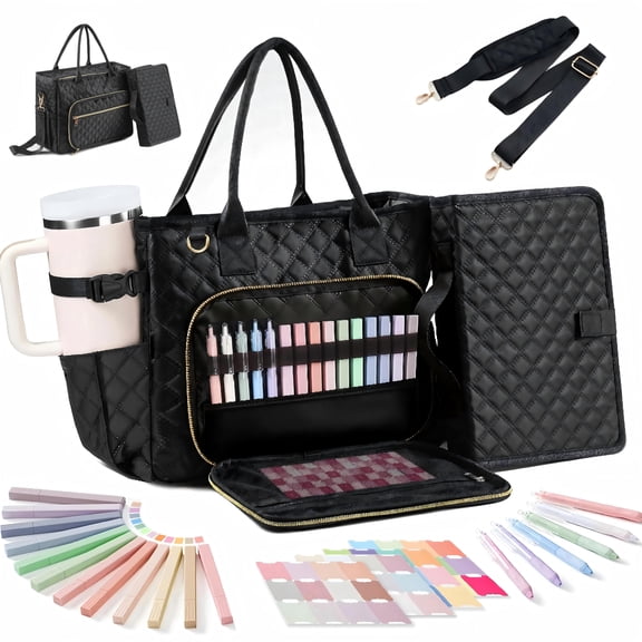 VOZOGO Large Bible Bag with Bible Cover Case for Women, Quilted Church Tote Bag Carrying Case w/Shoulder Strap Bible Study Supplies Journaling Kit Accessories Day Christian Gift for Women Mom Teacher