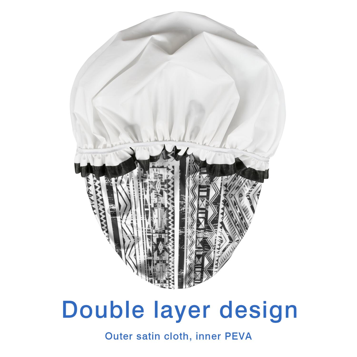 Shower Caps,Black Geometric Triangle Diamond Pattern Waterproof Shower Cap for Women 4 Pieces,Double Reusable Hair Cover for Shower PEVA Elastic Stretch Hem