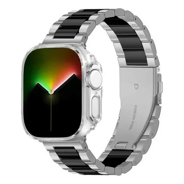 Correa Para Apple Watch, Eslabones de Acero Inoxidable con Case de Vidrio, Compatible con Todas las Series