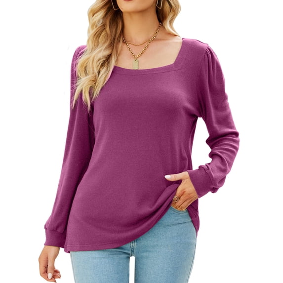 Women's Pullover T Shirts Blouse Tops Baggy Long Sleeve Square Neck Tunic Tops Winter Fall Shirts