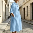 thumbnail image 6 of Womens Dresses Zeliretfy Women's Button Up Polo Collar Shirt Dress 3/4 Sleeve Ruffle Tiered Flowy Maxi Long Dress Casual Fashion Solid Color Dress, 6 of 8
