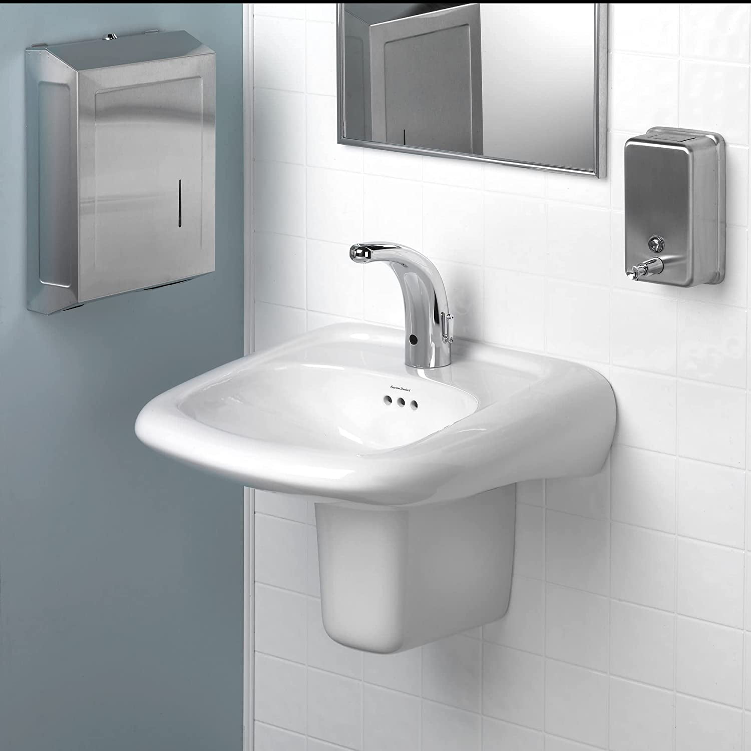 Murro Wall Hung Bathroom Sink with Overflow and Center Hole Only in White by American Standard Wall