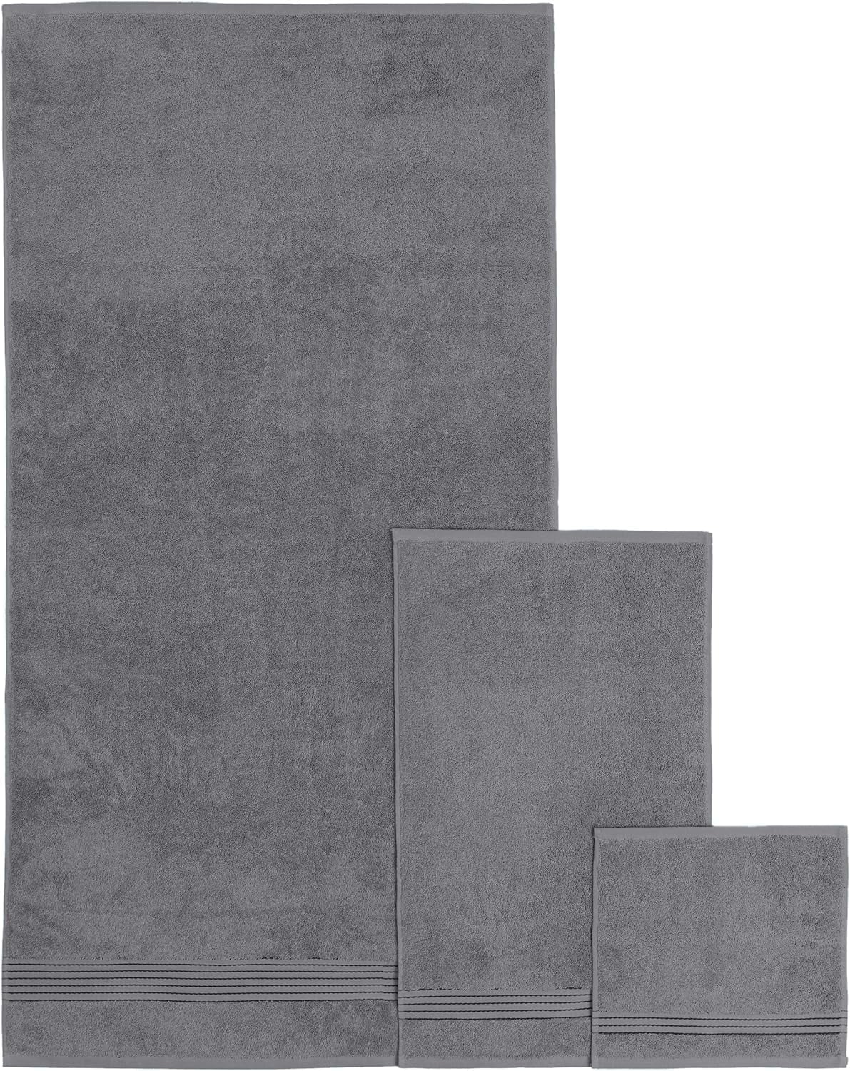 Elegant Comfort Cotton 6-Piece Towel Set, Includes 2 Washcloths, 2 Hand Towels and 2 Bath Towels, 100% Turkish Cotton - Highly Absorbent and Super Soft Towels for Bathroom, Grey