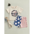 thumbnail image 4 of BemeyourBBs Toddler Baby Boy Summer Clothes Newborn Infant Baby Boys Baseball Outfits Letter Print Short Sleeve T-Shirts with Baseball Pockets Shorts 2Pcs Set, 4 of 9