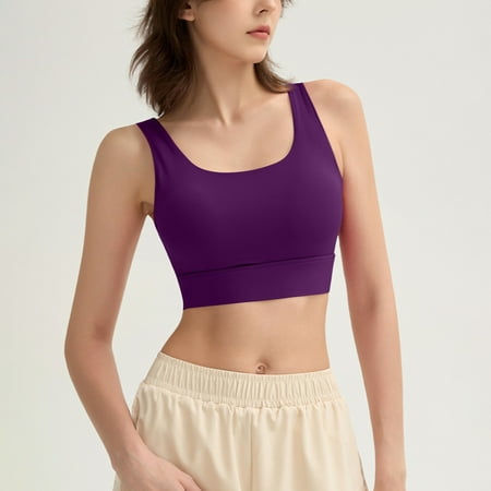 PRORMOOW Wireless Bras  Yoga Bra  Sports Bras for Women  Breathable Bras for Women  Women s Sports Bras  Young Girls Solid Color Cup Yoga Bottom Shirt Sports Underwear Vest  Purple  S