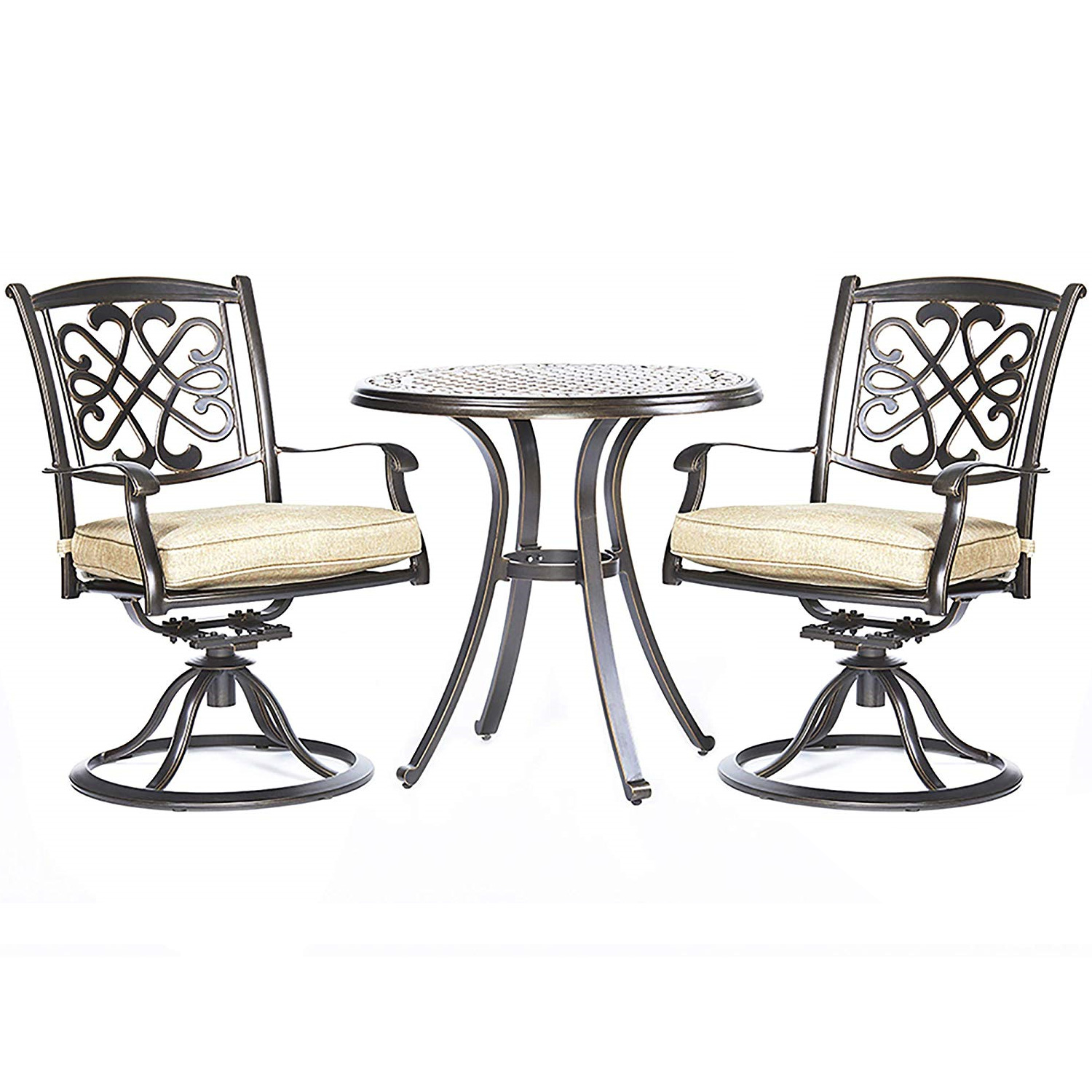 3 Piece Bistro Table Chairs Set, Cast Aluminum Dining Table Patio Glider Chairs Garden Backyard Outdoor Furniture - image 1 of 7