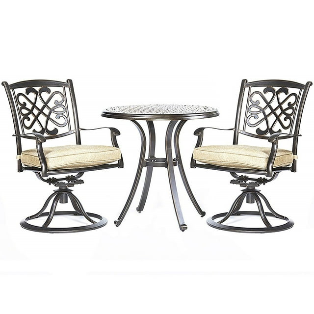 3 Piece Bistro Table Chairs Set, Cast Aluminum Dining Table Patio Glider Chairs Garden Backyard Outdoor Furniture