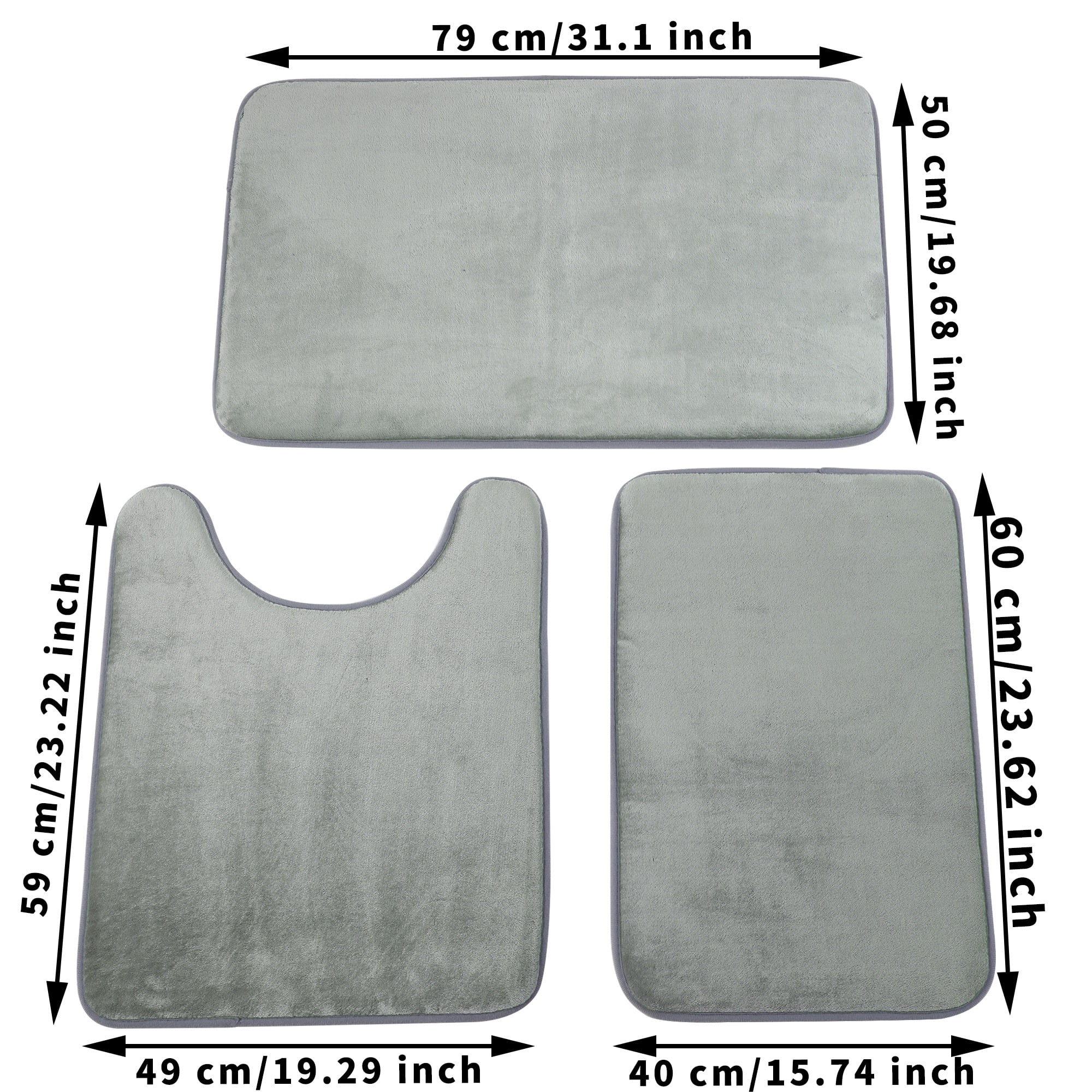 YouLoveIt Bath Mat Set, Bathroom Rugs for 3 Pieces Toilet Mats, Soft Comfortable Non-Slip Floor Mats Water Absorbent Bath Rug for Bathroom, Shower, and Tub