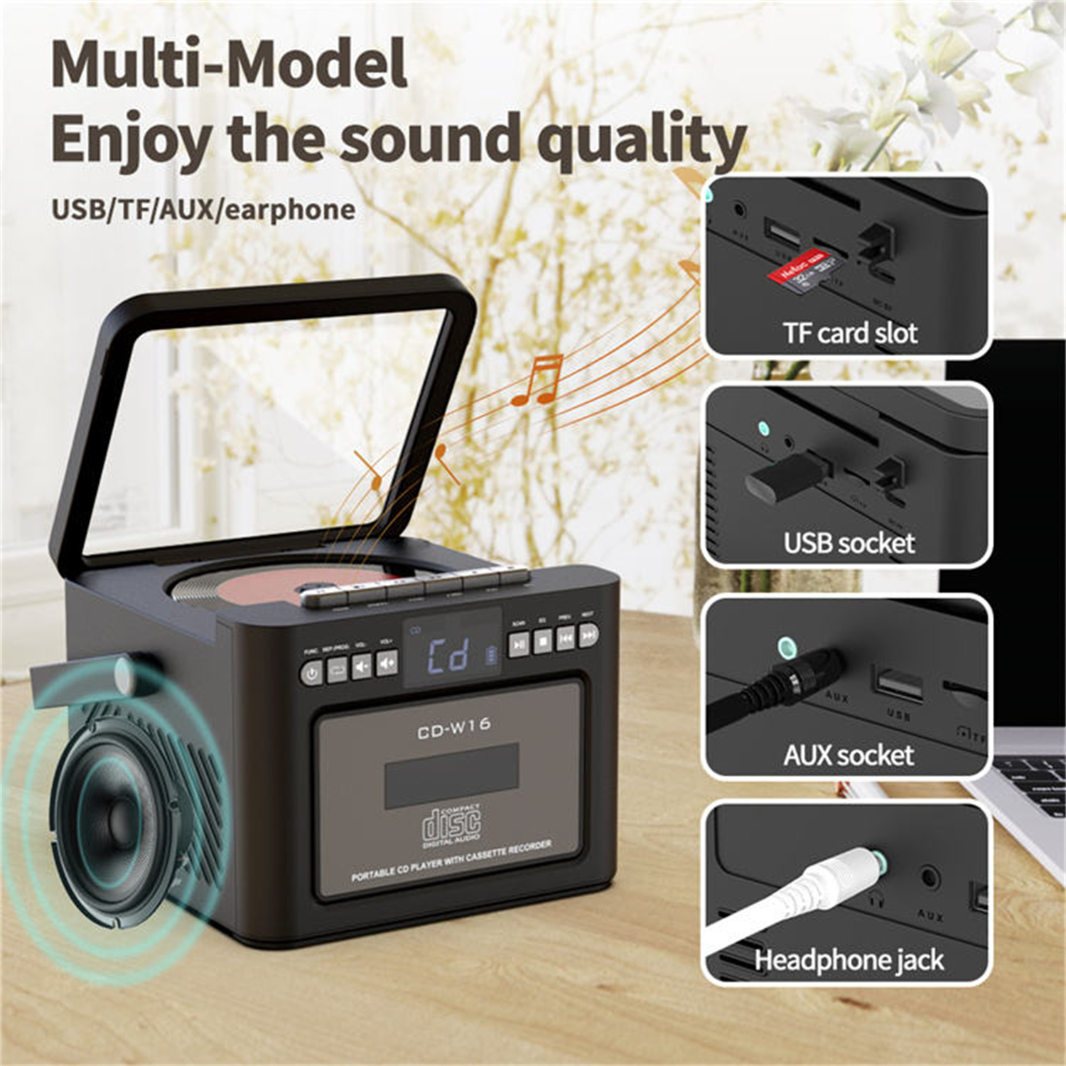 Jazmm CD Cassette Boombox 5000mAh Rechargeable with Bluetooth photo 5