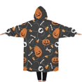 thumbnail image 2 of Oversized Wearable Blanket Hoodie,Gray Halloween Pumpkins Skulls and Bones Sherpa Blanket Hoodie with Super Pockets,Super Warm Fuzzy Pullover for Women & Men, 2 of 6