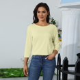 thumbnail image 3 of Womens Summer Tops 2025 Plus Size T-Shirts 3/4 Length Sleeve Round Neck Blouse Casual Loose Tshirts (Beige), 3 of 8