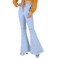 thumbnail image 5 of Women Ripped Flare Bell Bottom Jeans Elastic Waist Retro Wide Leg Denim Pants, 5 of 6