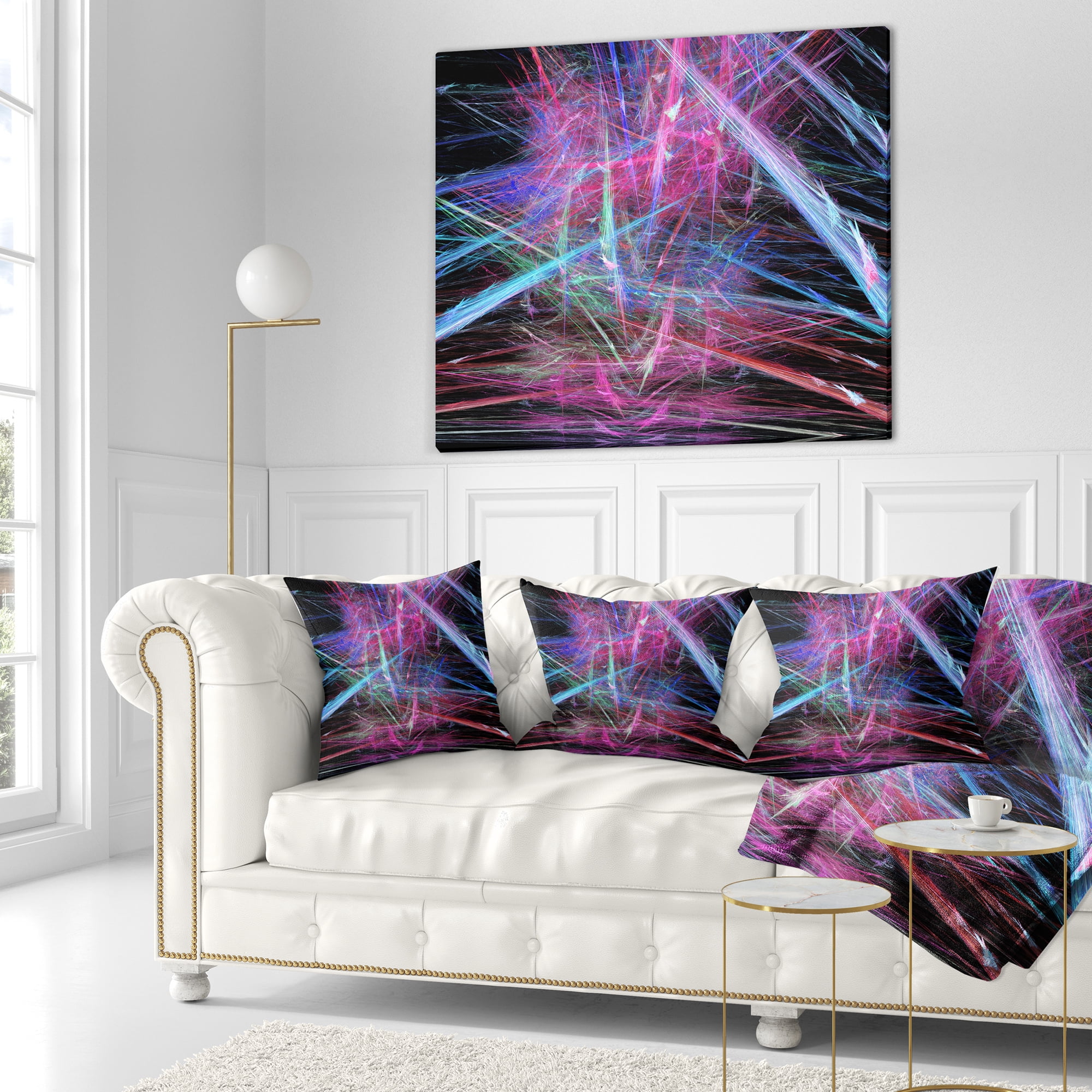 Designart Pink Blue Magical Fractal Pattern - Abstract Throw Pillow - 18x18