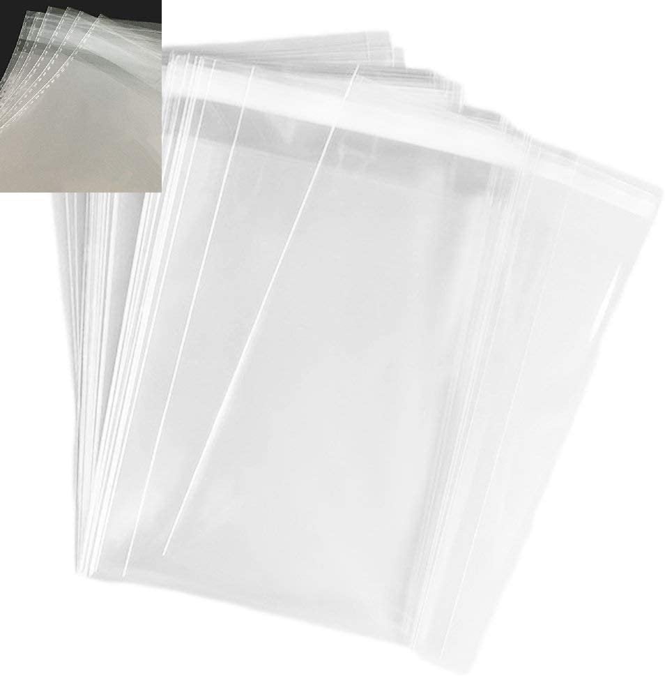 2.3x7.8" 100 Glossy Black Clear Display Open Top Bags w/ Tear Notches 6x20cm 
