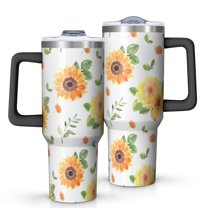 Sunflower 40oz Tumbler with Handle and Straw, Large Capacity Travel Cup for Hot & Cold Drinks, Double Walled Vacuum Insulated Cup, Butterfly Lover Birthday Gifts for Women Girls, Spring