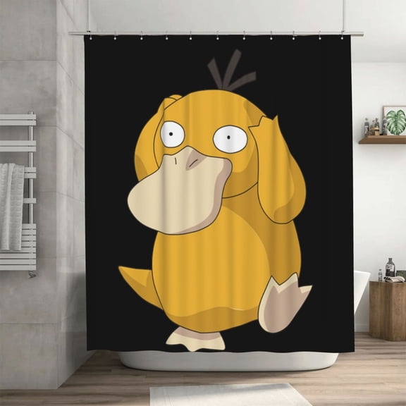 Psyduck Shower Curtain Cartoon Art Bath Shower Curtains with 12 Hooks, Waterproof Washable Polyester Bathroom Home Decor Set 72x72 Inch, Iron