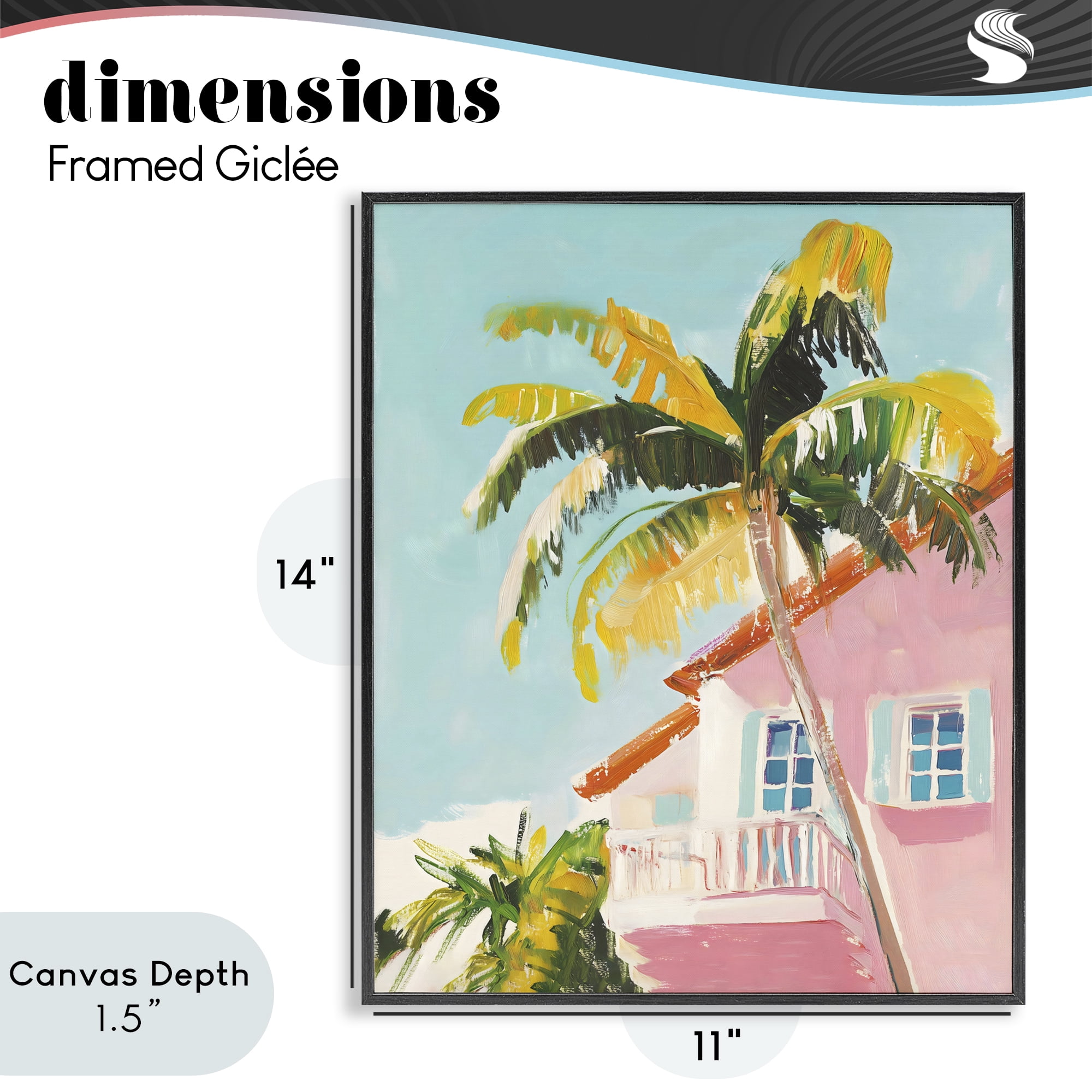 Stupell Industries Pink House Palm Tree Black Framed Giclee Art, design by The Prints Vibe