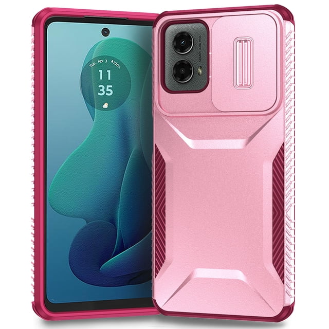 for Motorola Moto G 5G 2024 Case with Sliding Camera Lens Cover, Shockproof Rugged Hard PC Back & TPU Edge Military Grade Dual-Layers Protection Non-Slip Phone Case for Moto G 5G 2024, Pink