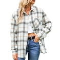 thumbnail image 4 of Tops casuales para mujer blusa a cuadros con botones versátiles solapa para mujer para el trabajo para citas ANGGREK Otros, 4 of 6
