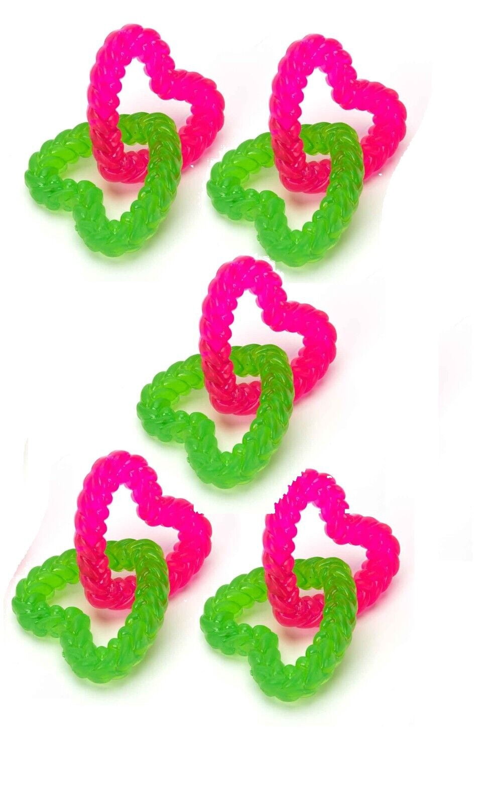 Fun Pink and Green Chain Link Puppy and Small Dog Toy Circle or Heart Play Fetch (4 Ring Toys)