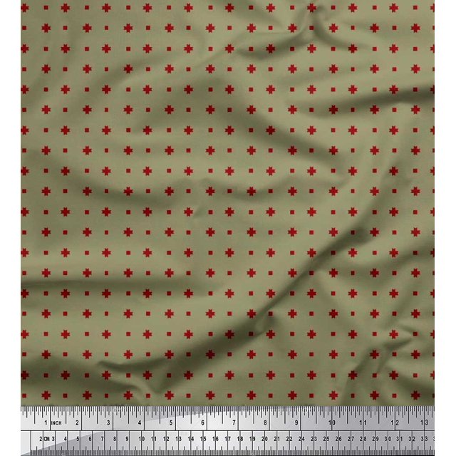 Soimoi Polyester Crepe Fabric Square & Plus Sign Shirting Printed Craft Fabric by The Yard 52 Inch Wide