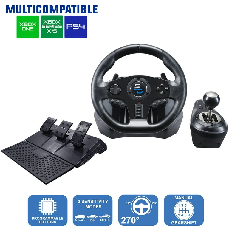 Superdrive - GS850-X Steering wheel for Racing Games with manual shifter, 3 pedals, and paddle shifters for Xbox Serie X/S, PS4, Xbox One Superdrive - GS850-X Steering wheel for Racing Games with manual shifter, 3 pedals, and paddle shifters for Xbox Serie X/S, PS4, Xbox One