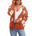 thumbnail image 3 of Cárdigan con Estampado Floral para Mujer, Larga, Abertura Frontal, Botones, Cuello en V, Tejido de Punto. Naranja Rojo L, 3 of 8
