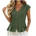 thumbnail image 3 of GERsome Women's Tank Tops V-Neck Pleated Button Down Sleeveless Loose Fit T-Shirts for Summer Casual Army Green Size L, 3 of 9