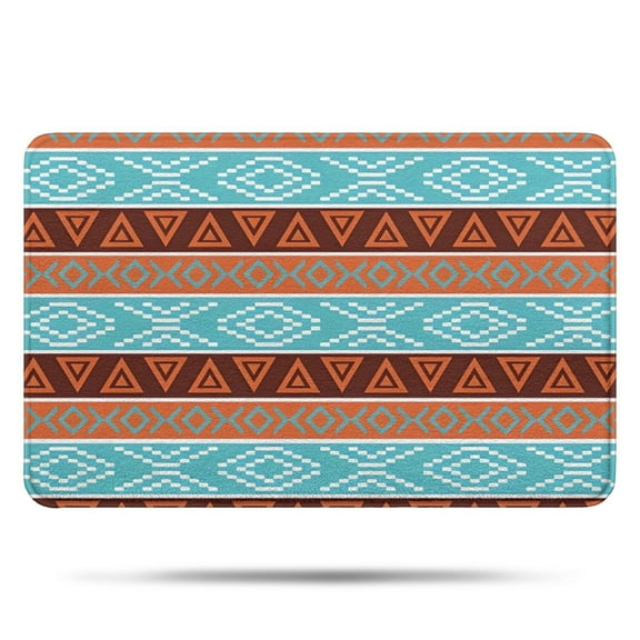 Blue and Brown Geometric Pattern Bathroom Rugs Mat,Non Slip Microfiber Bathroom Rug,Rubber Backing,Soft Bathroom Mats for Bathroom Floor,Tub and Shower,17x27in(43x68cm)