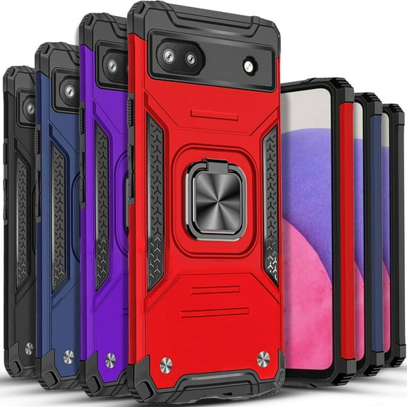 Circlemalls Case for Google Pixel 7 Pro, Tempered Glass Screen Protector, Ring Stand Shockproof Cover-Purple