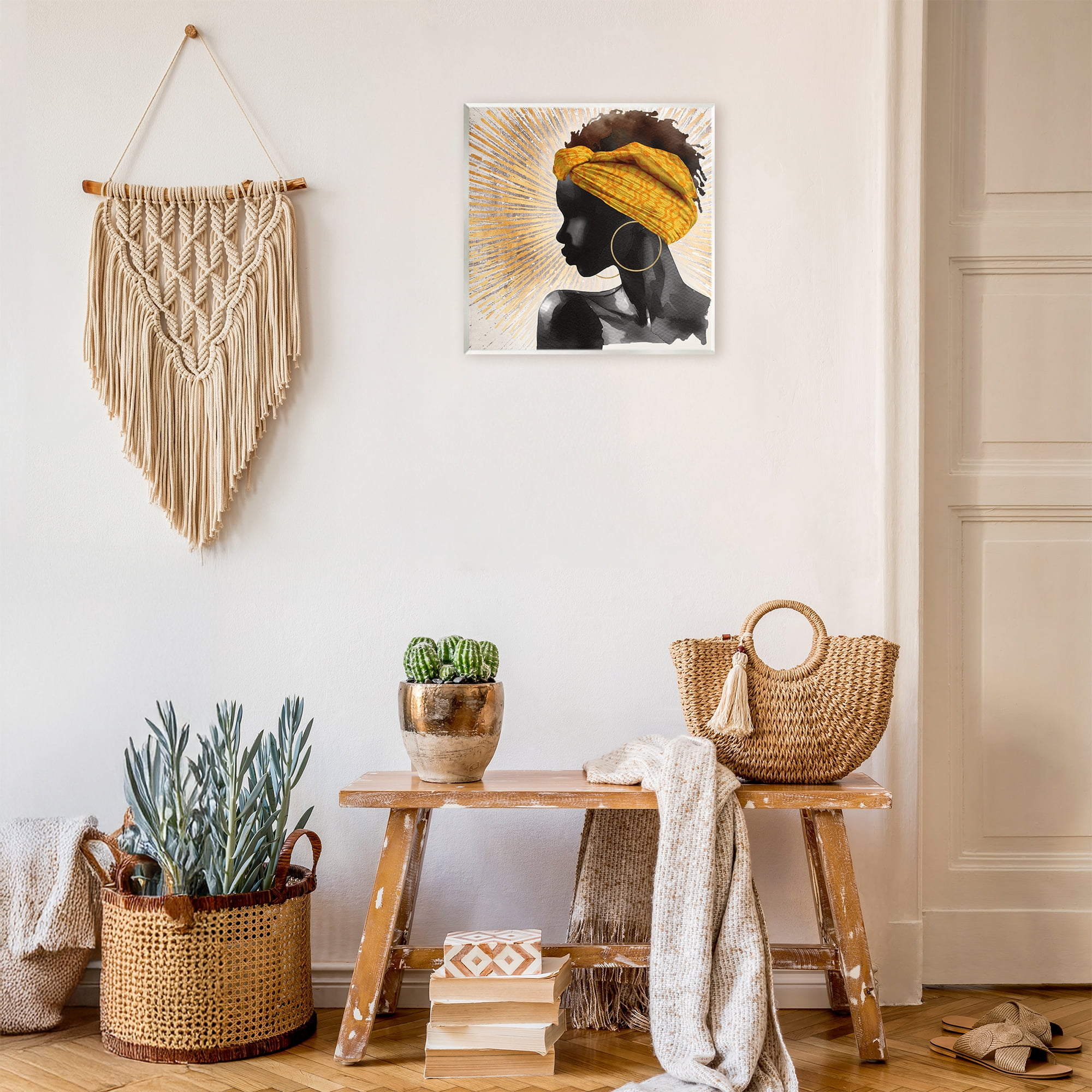 Stupell Industries Golden Sunburst Profile with Headwrap Wall Plaque Art, design by CAD Designs
