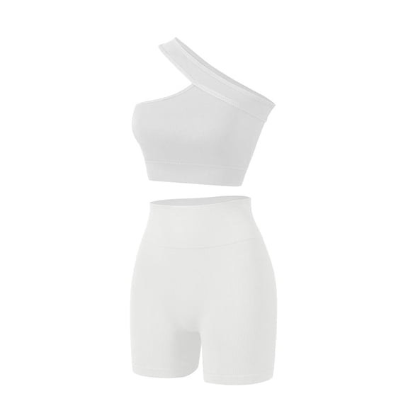 2024 NEW Workout Sets for Women 2 Piece Ribbed One Shoulder Crop Tank Tops and High Waist Shorts Yoga Outfits Sports Fitness Gym Sets