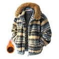 thumbnail image 2 of Sherpa Jackets for Man Plaid Zip Up Long Sleeve Outwear Coats Thickened Insulatedd Coat With Faux Fur Hooded Dark Blue L, 2 of 4