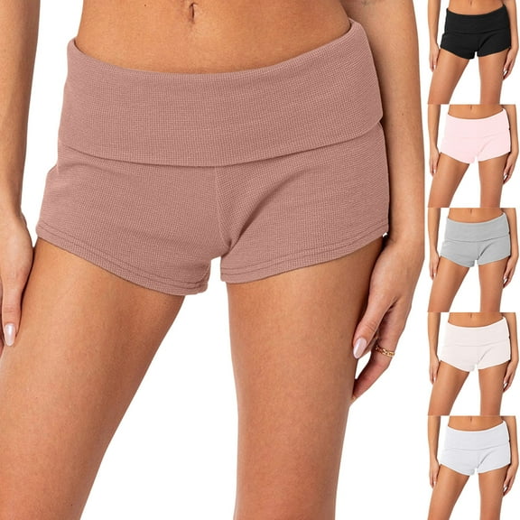 Xunlbb Shorts for Women Workout Shorts Women's New Solid Color Fashionable Folding Waist Basic Tight Low Waist Base Casual Hot Pants Shorts S-XL on Clearance