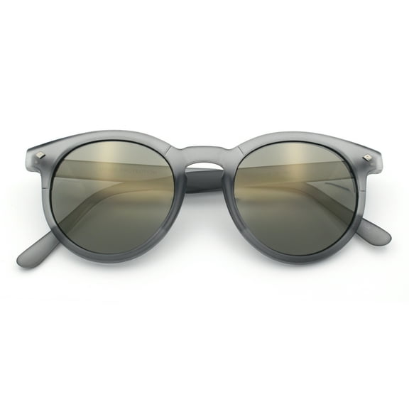 Retro Iconic Color Mirror Round Horn Rim Hipster Plastic Sunglasses Slate - Black Mirror