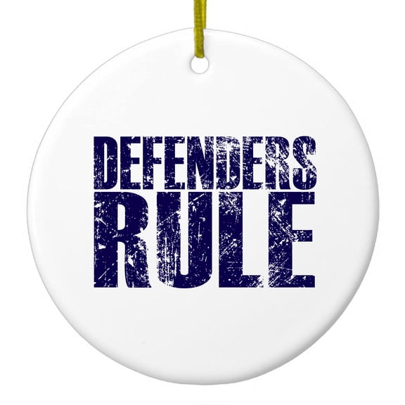DistinctInk Hanging Ceramic Christmass Tree Ornament with Gold String - Great Gift / Present - 2 3/4 inch diameter - Defenders Rule