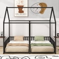 thumbnail image 2 of Twin Size House Platform Beds, Metal Double Shared Size Beds, Montessori Floor Bed, Two Shared Beds with Roof for Teens, Boys & Girls (Black), 2 of 9