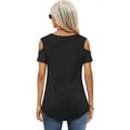 thumbnail image 2 of JYLFC Womens Cold Shoulder T Shirts Summer V Neck Short Sleeve Tops, Black L, 2 of 3