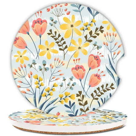 

SPEKSEE Spring Flowers Print Car Coasters 2 Pack 2.56 Inch Absorbent Ceramic Coasters for Car Absorbent Car Cup Holder Coasters for Drinks to Keep Your Car Cup Holders Clean and Dry