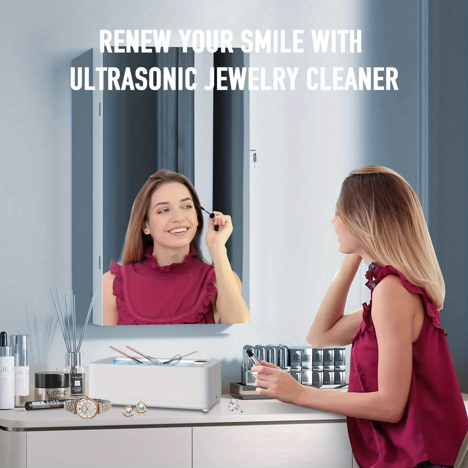 Ultrasonic Jewelry Cleaner,3 Time Modes 50KHz 21OZ Ultrasonic Cleaner Machine for Rings,Glasses,Watch,Makeup Brush