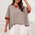 thumbnail image 3 of hxobax Womens Oversized Striped Tshirts Cute Colorblock Crewneck Tunic Tops Short Sleeve Summer Tees, 3 of 7