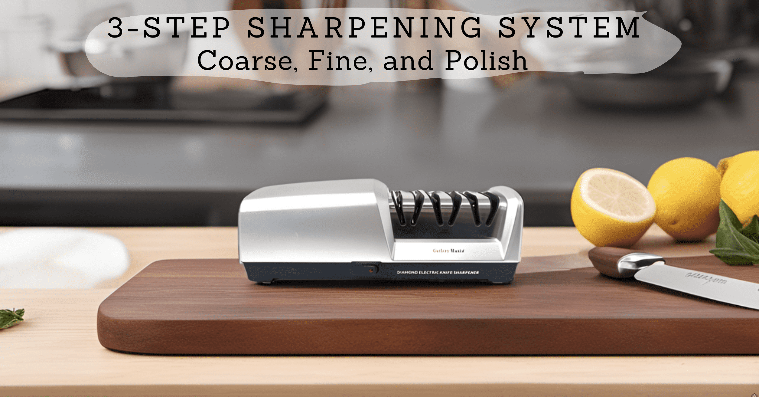 Cutlery Mania Electric Kitchen Knife Sharpener | 3 Stage Sharpening System with Diamond Abrasives | Effortless Precision Sharpening (Silver)
